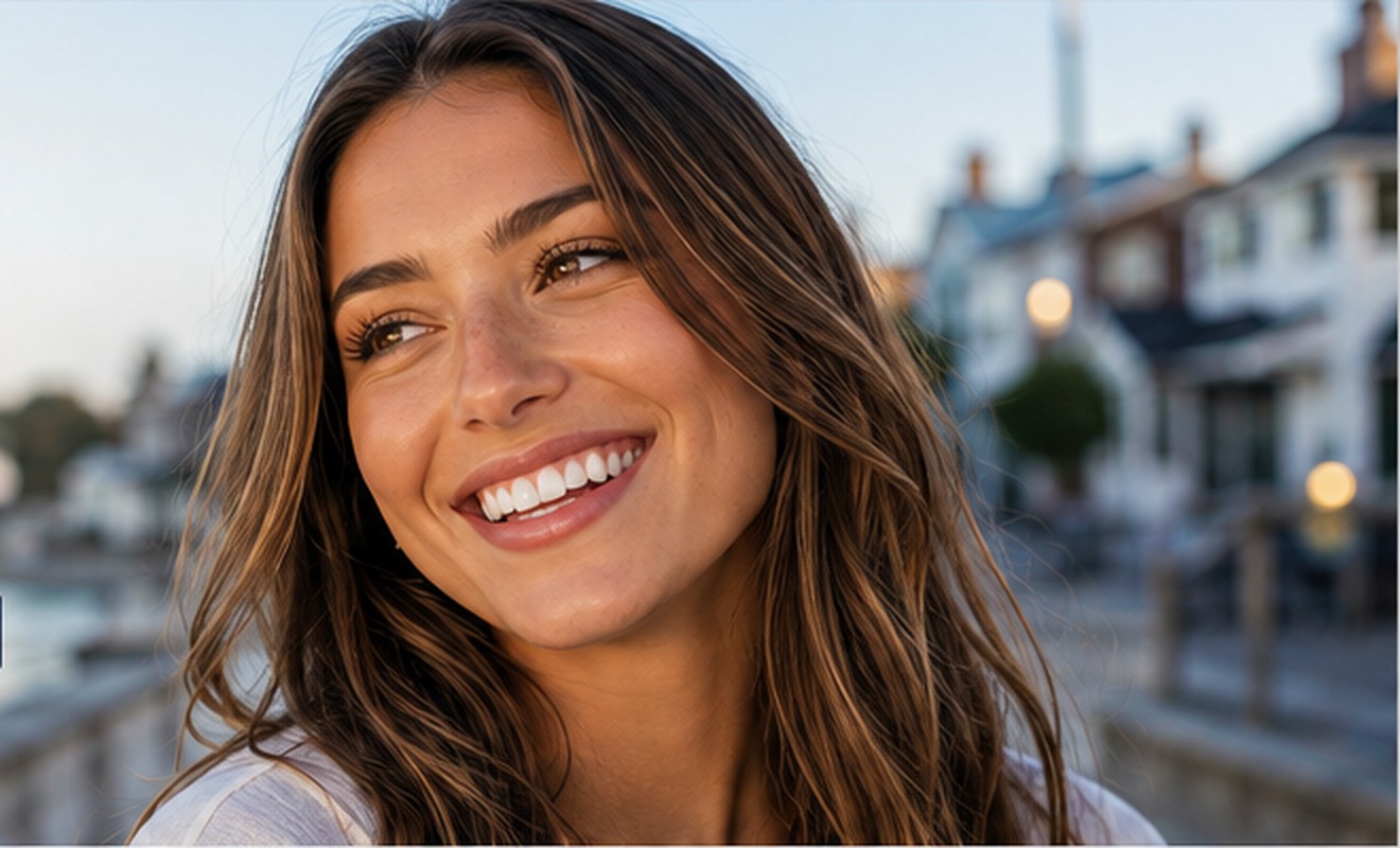 Smiling adult woman with straight teeth